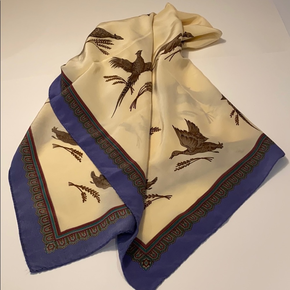 34” Square Silk Scarf. Pheasants & Ducks